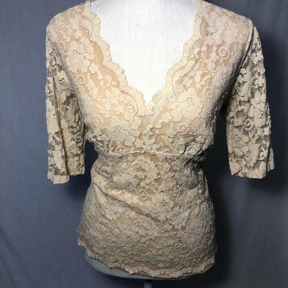 CAbi Tops - CAbi lace shirt XL v neck cream light tan